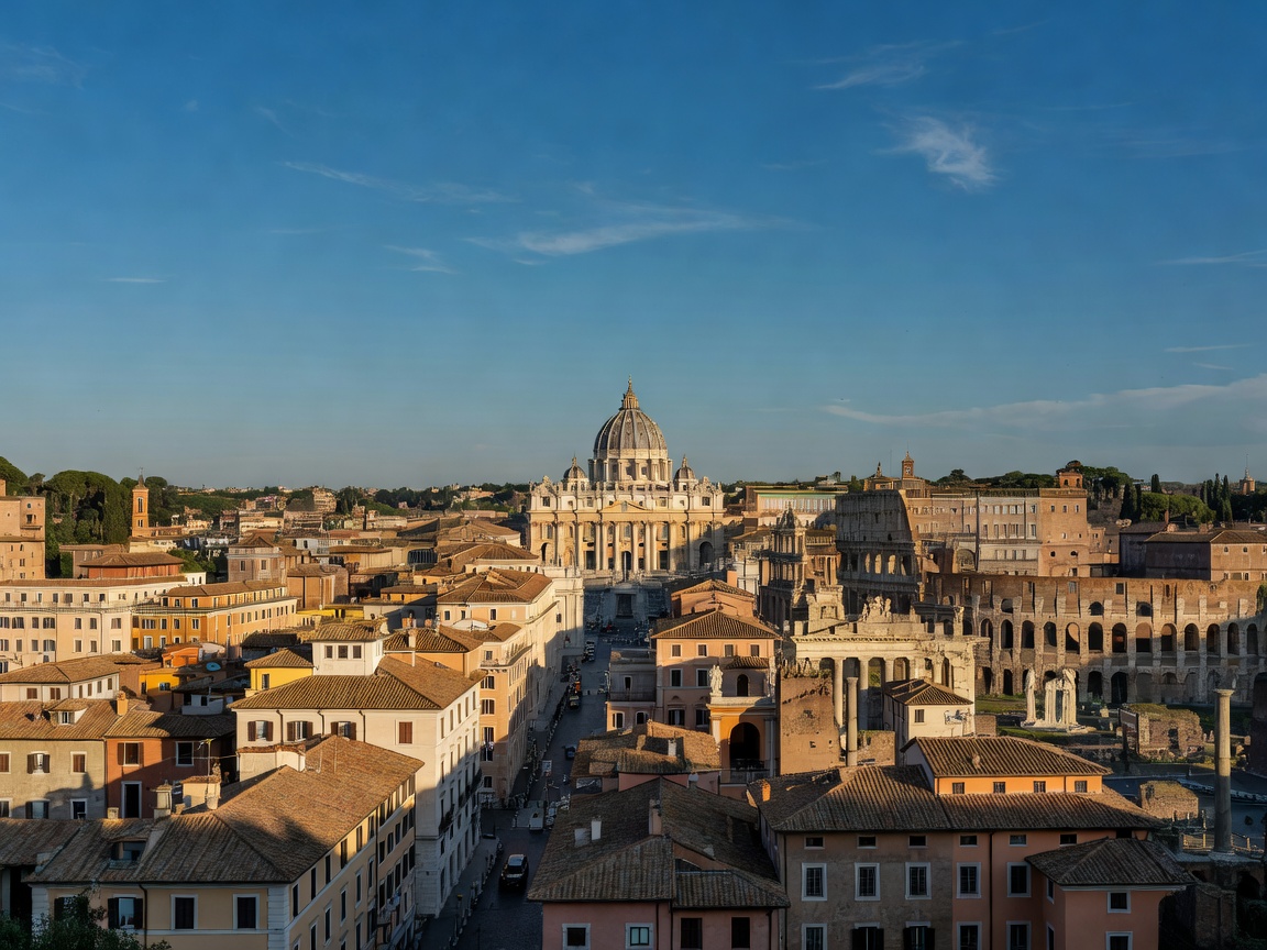 Historic Rome cityscape under blue European skies